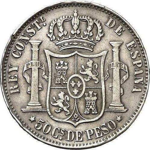 Reverso 50 centavos 1880 - valor de la moneda de plata - Filipinas, Alfonso XII