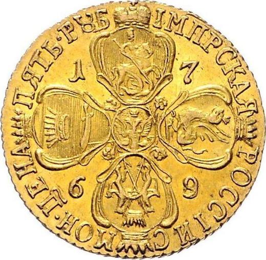 Reverso 5 rublos 1769 СПБ "Tipo San Petersburgo, sin bufanda" - valor de la moneda de oro - Rusia, Catalina II