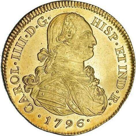 Anverso 8 escudos 1796 P JF - valor de la moneda de oro - Colombia, Carlos IV