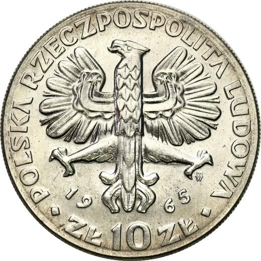 Аверс монеты - Пробные 10 злотых 1965 года MW WK "Ника" Никель - цена  монеты - Польша, Народная Республика