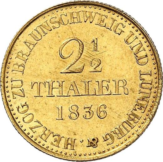 Reverso 2 1/2 táleros 1836 B - valor de la moneda de oro - Hannover, Guillermo IV