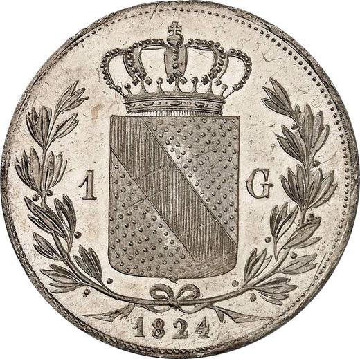 Реверс монеты - 1 гульден 1824 года - цена серебряной монеты - Баден, Людвиг I