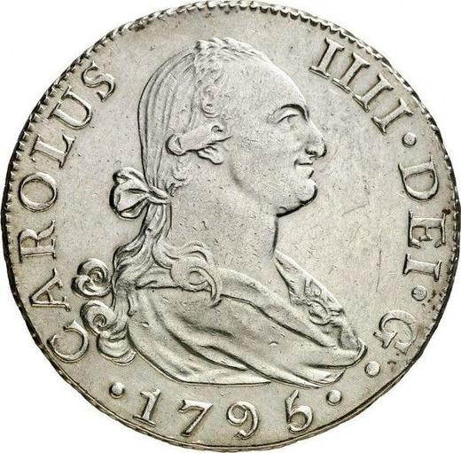 Аверс монеты - 8 реалов 1795 года S CN - цена серебряной монеты - Испания, Карл IV