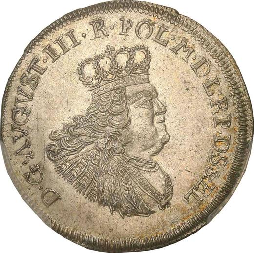 Anverso Tymf (18 groszy) 1763 FLS "de Elbląg" Inscripción "Sec" - valor de la moneda de plata - Polonia, Augusto III