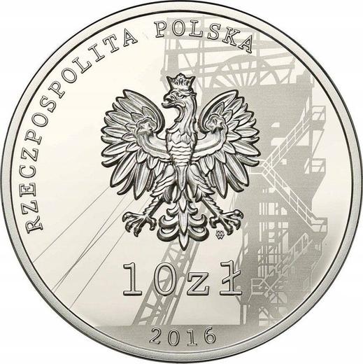 Anverso 10 eslotis 2016 MW "35 aniversario de la pacificación de la mina Wujek" - valor de la moneda de plata - Polonia, República moderna