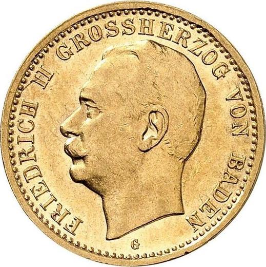 Аверс монеты - 10 марок 1912 года G "Баден" - цена золотой монеты - Германия, Германская Империя