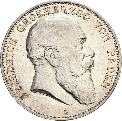 Аверс монеты - 5 марок 1902 года G "Баден" - цена серебряной монеты - Германия, Германская Империя