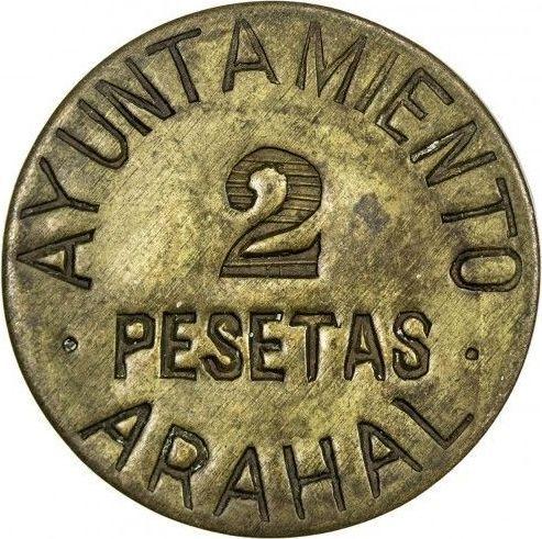 Avers 2 Pesetas Ohne jahr (1936-1939) "Arahal" - Münze Wert - Spanien, II Republik