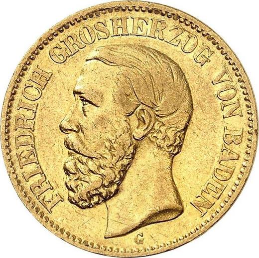 Аверс монеты - 20 марок 1874 года G "Баден" - цена золотой монеты - Германия, Германская Империя