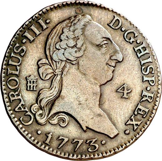 Anverso 4 maravedíes 1773 - valor de la moneda  - España, Carlos III