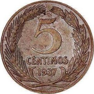 Реверс монеты - Пробные 5 сентимо 1937 года Медь - цена  монеты - Испания, II Республика
