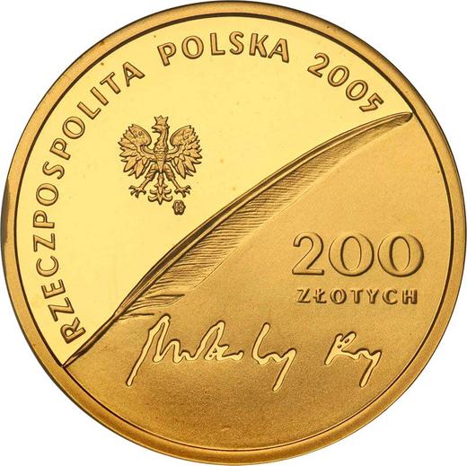 Awers monety - 200 złotych 2005 MW EO "500 Rocznica urodzin Mikołaja Reja" - cena złotej monety - Polska, III RP po denominacji