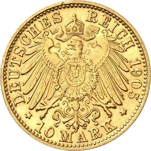 Reverso 10 marcos 1905 F "Würtenberg" - valor de la moneda de oro - Alemania, Imperio alemán