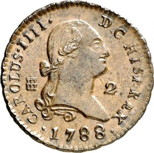 Аверс монеты - 2 мараведи 1788 года - цена  монеты - Испания, Карл IV