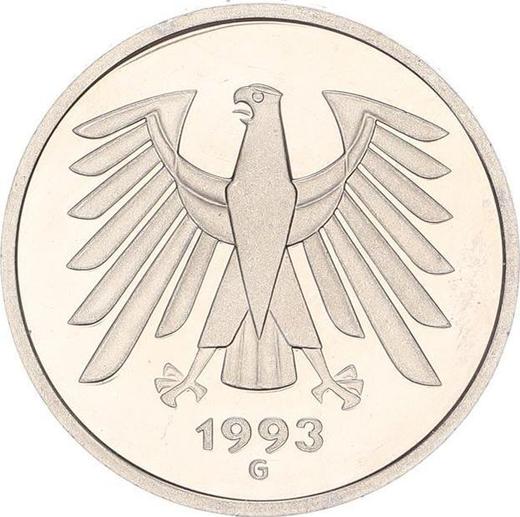 Реверс монеты - 5 марок 1993 года G - цена  монеты - Германия, ФРГ