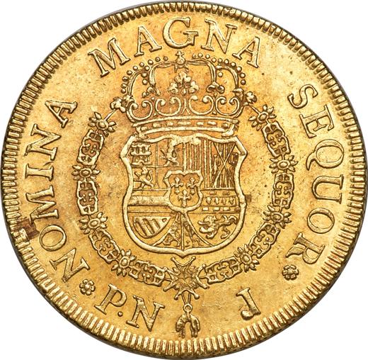 Reverso 8 escudos 1759 PN J - valor de la moneda de oro - Colombia, Fernando VI