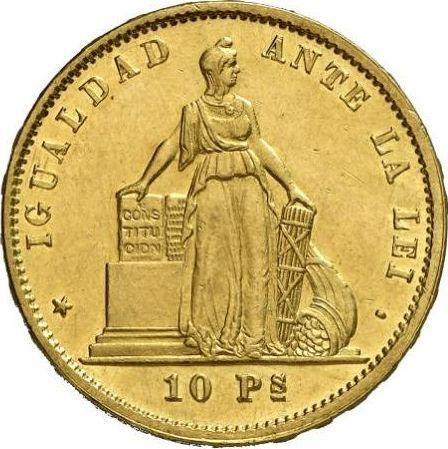 Avers 10 Pesos 1871 So - Münze Wert - Chile, Republik