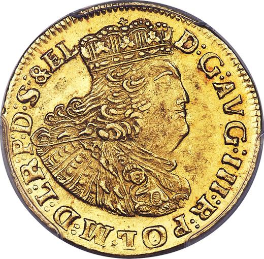 Anverso Szostak (6 groszy) 1763 REOE "de Gdansk" Oro - valor de la moneda de oro - Polonia, Augusto III