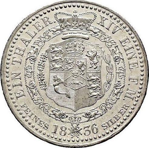 Rewers monety - Talar 1836 A - cena srebrnej monety - Hanower, Wilhelm IV