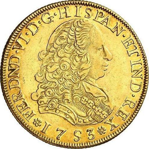 Avers 8 Escudos 1753 LM J - Goldmünze Wert - Peru, Ferdinand VI