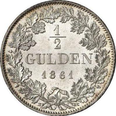 Реверс монеты - 1/2 гульдена 1861 года - цена серебряной монеты - Баден, Фридрих I