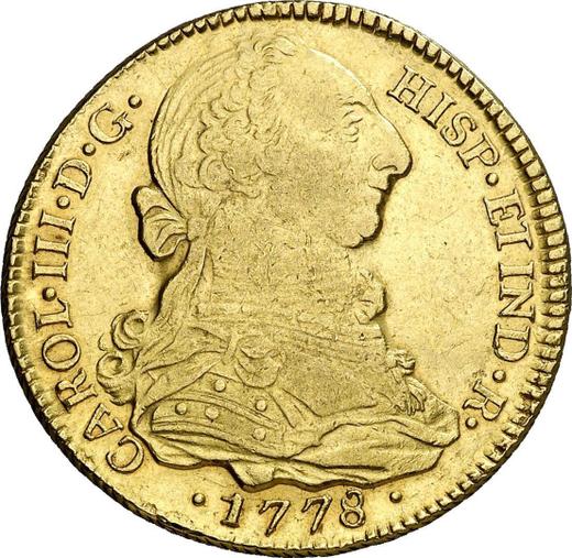 Аверс монеты - 4 эскудо 1778 года P SF - цена золотой монеты - Колумбия, Карл III