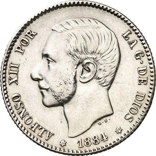Awers monety - 1 peseta 1884 MSM - cena srebrnej monety - Hiszpania, Alfons XII