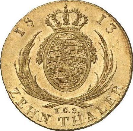 Reverso 10 táleros 1813 I.G.S. - valor de la moneda de oro - Sajonia, Federico Augusto I