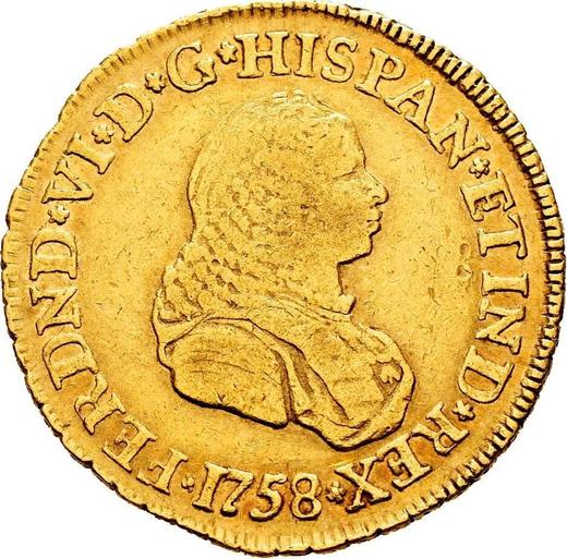 Anverso 2 escudos 1758 PN J - valor de la moneda de oro - Colombia, Fernando VI