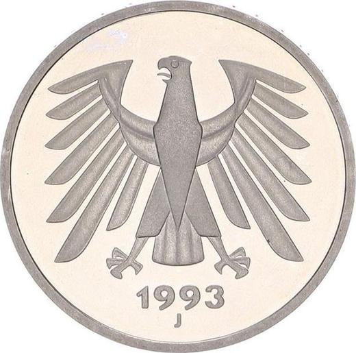 Reverso 5 marcos 1993 J - valor de la moneda  - Alemania, RFA