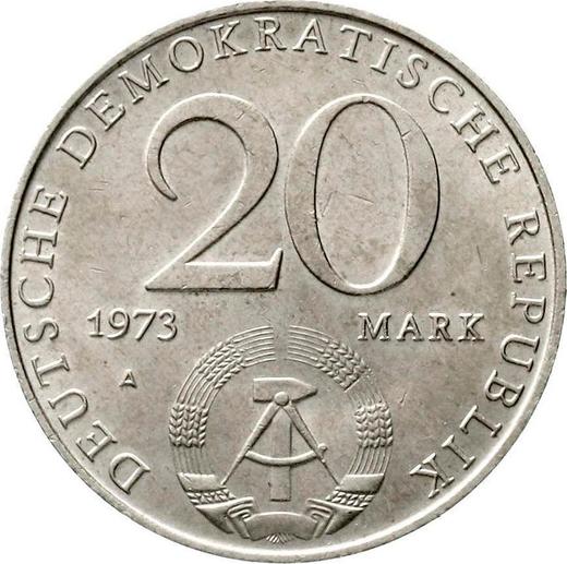 Реверс монеты - 20 марок 1973 года A "Отто Гротеволь" Гурт гладкий - цена  монеты - Германия, ГДР