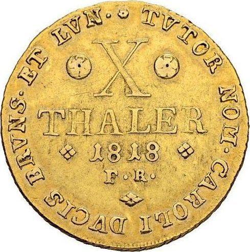 Реверс монеты - 10 талеров 1818 года FR - цена золотой монеты - Брауншвейг-Вольфенбюттель, Карл II