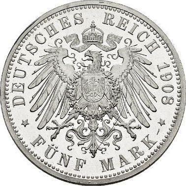 Реверс монеты - 5 марок 1908 года A "Любек" - цена серебряной монеты - Германия, Германская Империя