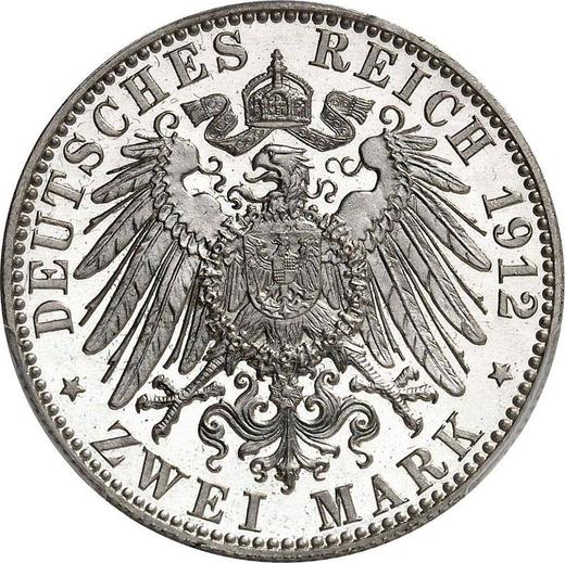Reverso 2 marcos 1912 J "Hamburg" - valor de la moneda de plata - Alemania, Imperio alemán