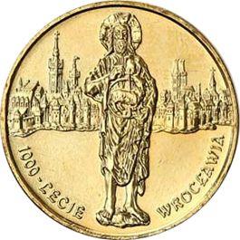 Reverso 2 eslotis 2000 MW NR "1000 aniversario de Wroclaw" - valor de la moneda  - Polonia, República moderna