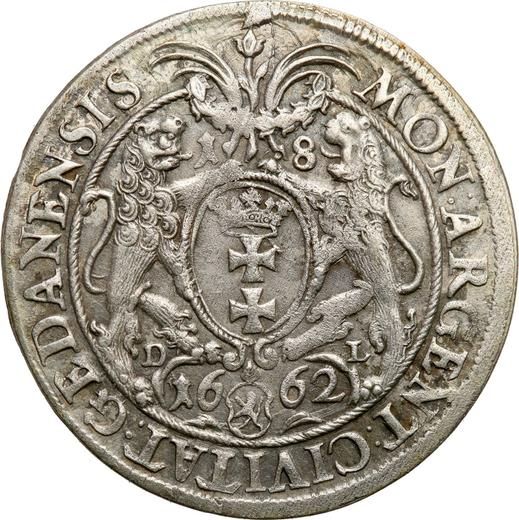 Rewers monety - Ort (18 groszy) 1662 DL "Gdańsk" - cena srebrnej monety - Polska, Jan II Kazimierz