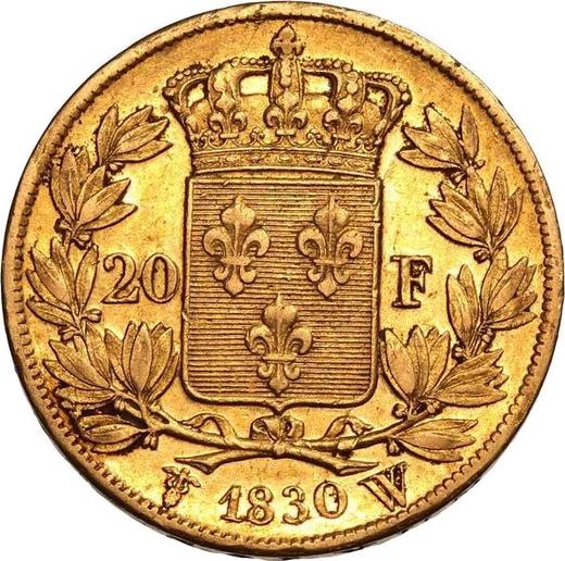 Rewers monety - 20 franków 1830 W "Typ 1825-1830" Lille - cena złotej monety - Francja, Karol X
