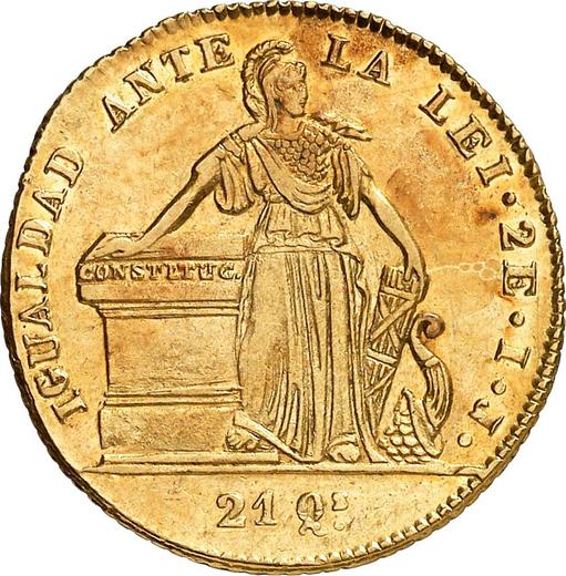 Reverso 2 escudos 1843 So IJ - valor de la moneda de oro - Chile, República