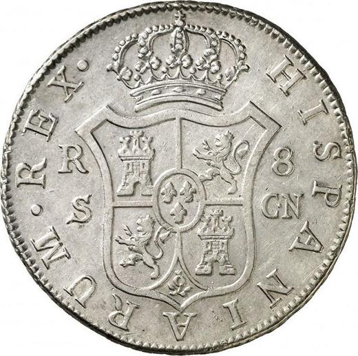 Реверс монеты - 8 реалов 1792 года S CN - цена серебряной монеты - Испания, Карл IV