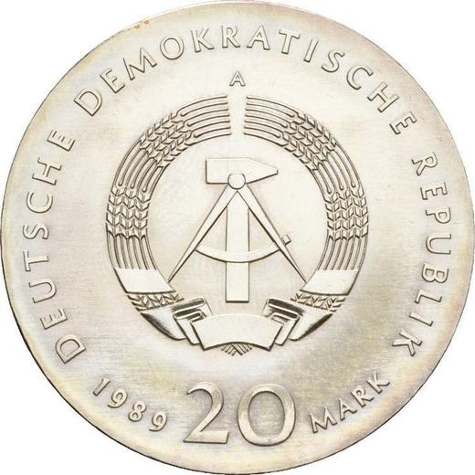 Reverso 20 marcos 1989 A "Thomas Müntzer" - valor de la moneda de plata - Alemania, República Democrática Alemana (RDA)