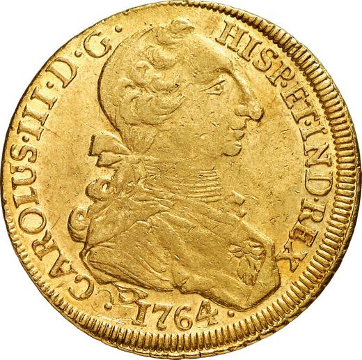 Anverso 8 escudos 1764 So J - valor de la moneda de oro - Chile, Carlos III