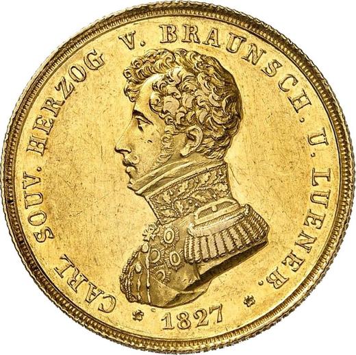 Аверс монеты - 10 талеров 1827 года CvC - цена золотой монеты - Брауншвейг-Вольфенбюттель, Карл II