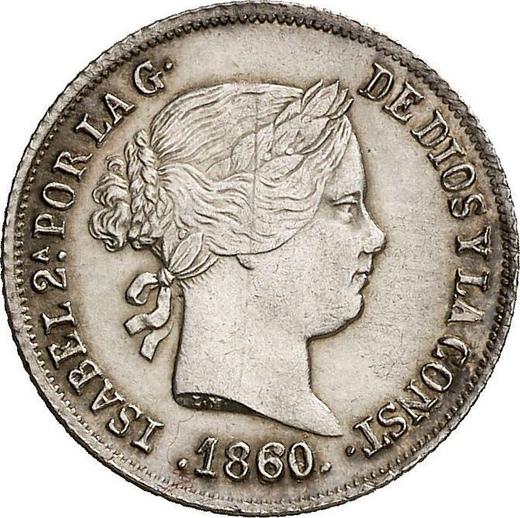 Аверс монеты - 2 реала 1860 года Семиконечные звёзды - цена серебряной монеты - Испания, Изабелла II
