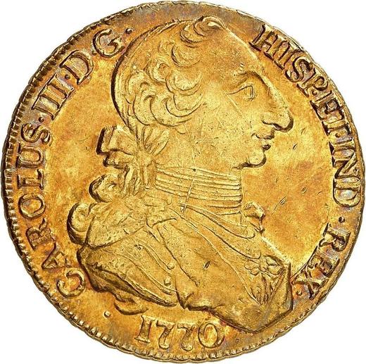 Anverso 8 escudos 1770 So A - valor de la moneda de oro - Chile, Carlos III