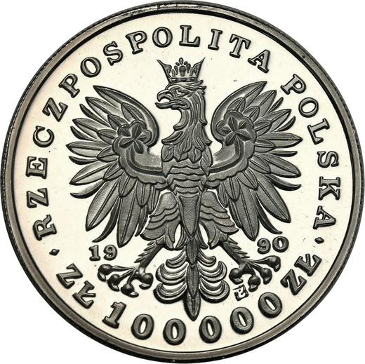 Аверс монеты - 100000 злотых 1990 года "Юзеф Пилсудский" - цена серебряной монеты - Польша, III Республика до деноминации