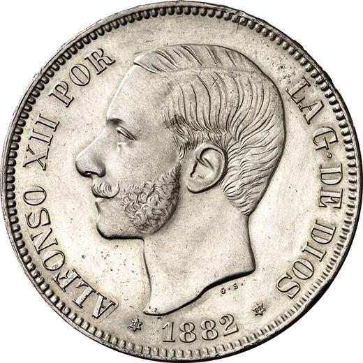 Аверс монеты - 5 песет 1882 года MSM - цена серебряной монеты - Испания, Альфонсо XII