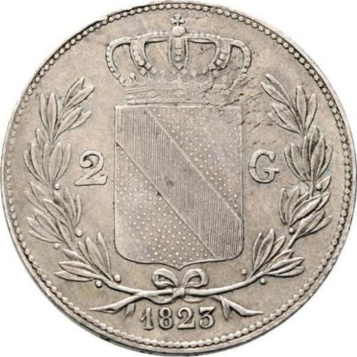 Реверс монеты - 2 гульдена 1823 года - цена серебряной монеты - Баден, Людвиг I