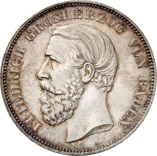 Аверс монеты - 5 марок 1875 года G "Баден" Надпись "BΛDEN" - цена серебряной монеты - Германия, Германская Империя