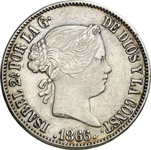 Аверс монеты - 50 сентаво 1866 года - цена серебряной монеты - Филиппины, Изабелла II