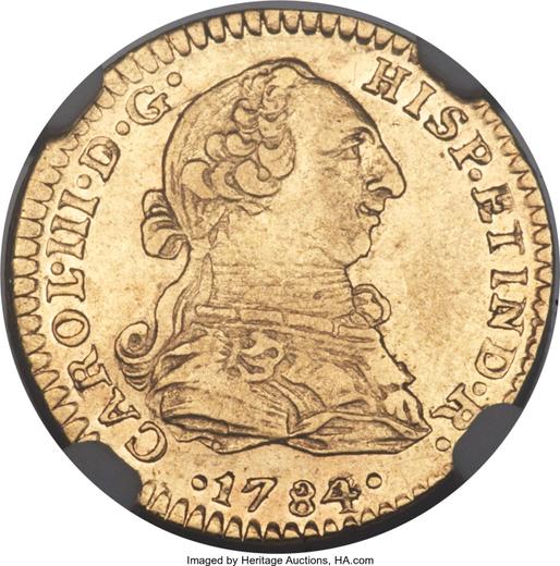 Awers monety - 1 escudo 1784 Mo FF - cena złotej monety - Meksyk, Karol III